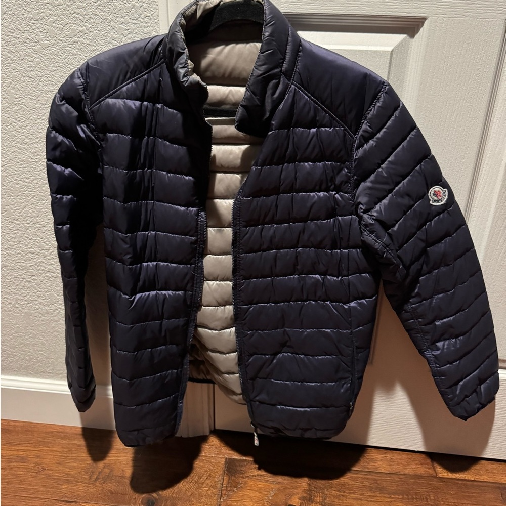 Moncler Small women’s reversible blue & silver puffer